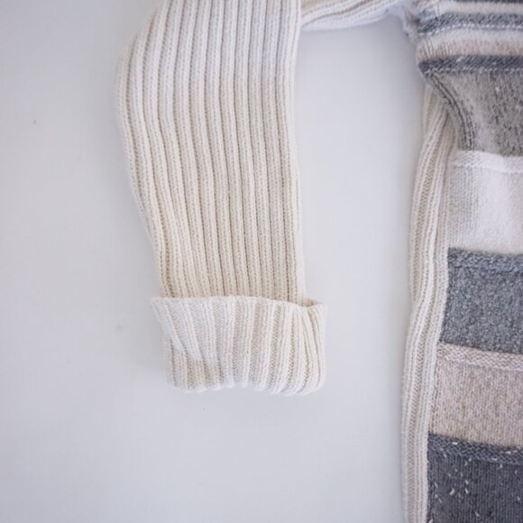 Liz Claiborne Patchwork Knit Sweater Neutral Gray Cream Minimalist Cottagecore L - Picture 8 of 9
